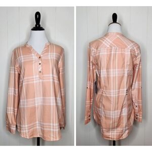NWT Tentree Dusty Pink Plaid Mango Organic Woven Top Women's Size XS